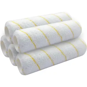 Paint Roller Covers 9 Inch, Pack of 5, 1/2" Nap Microfiber Paint Roller Kit for 9 Inch Roller Frame Painting Projects on Smooth Textured Rough Surfaces, Walls, Ceilings, Houses