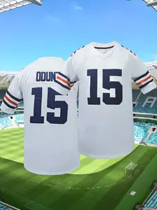 Men's Chicago #15 Football Jersey, Embroidered Letter and Number, Breathable Rugby Jersey,V Neck Short Sleeve T-Shirt, Casual Sportswear, Lightweight Jersey