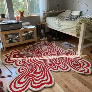 Art Line Carpet, Simple Red Living Room Decoration Large Area Carpet Bedroom Bedside Floor Mat Cloakroom Study Room Fluffy and Soft Rug Non-slip Washable Floor Mat