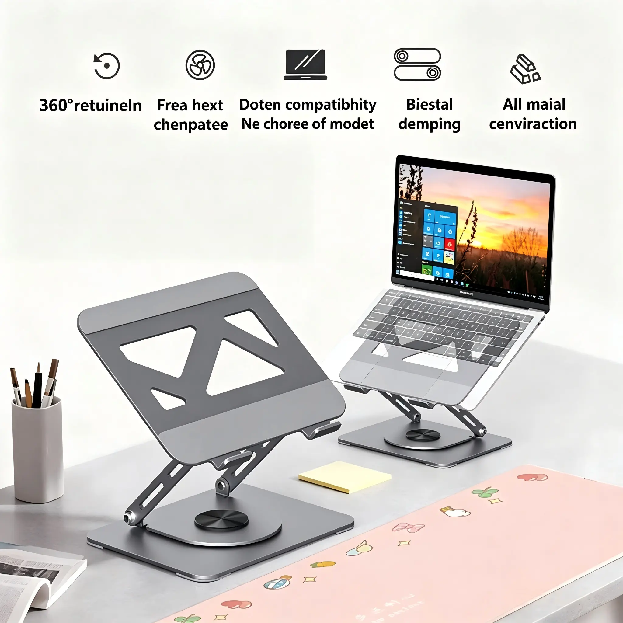 Adjustable Laptop Stand for Desk - Heavy-Duty Carbon Steel Riser with 360° Rotating Base, Ergonomic Cooling Holder for 10-17 in Devices, Ideal for Home Offices & Dorm Rooms