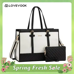 LOVEVOOK Laptop Tote Bag with Clutch Purse, Canvas Computer Bag Office Briefcase, Casual Handbag for Travel, Crossbody for College, Teacher, School SpringStatements