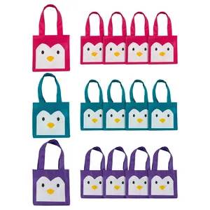 6" x 6" Mini Penguin Nonwoven Tote Bags - 12 Pc.