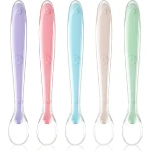 Vicloon Baby Silicone Spoons, 5 PCS Baby Training Feeding Spoons for First Stage 4 Months Toddlers, Infants Utensils Feeding Supplies, Soft Tip BPA Free Gum-Friendly Dishwasher Boil-Proof
