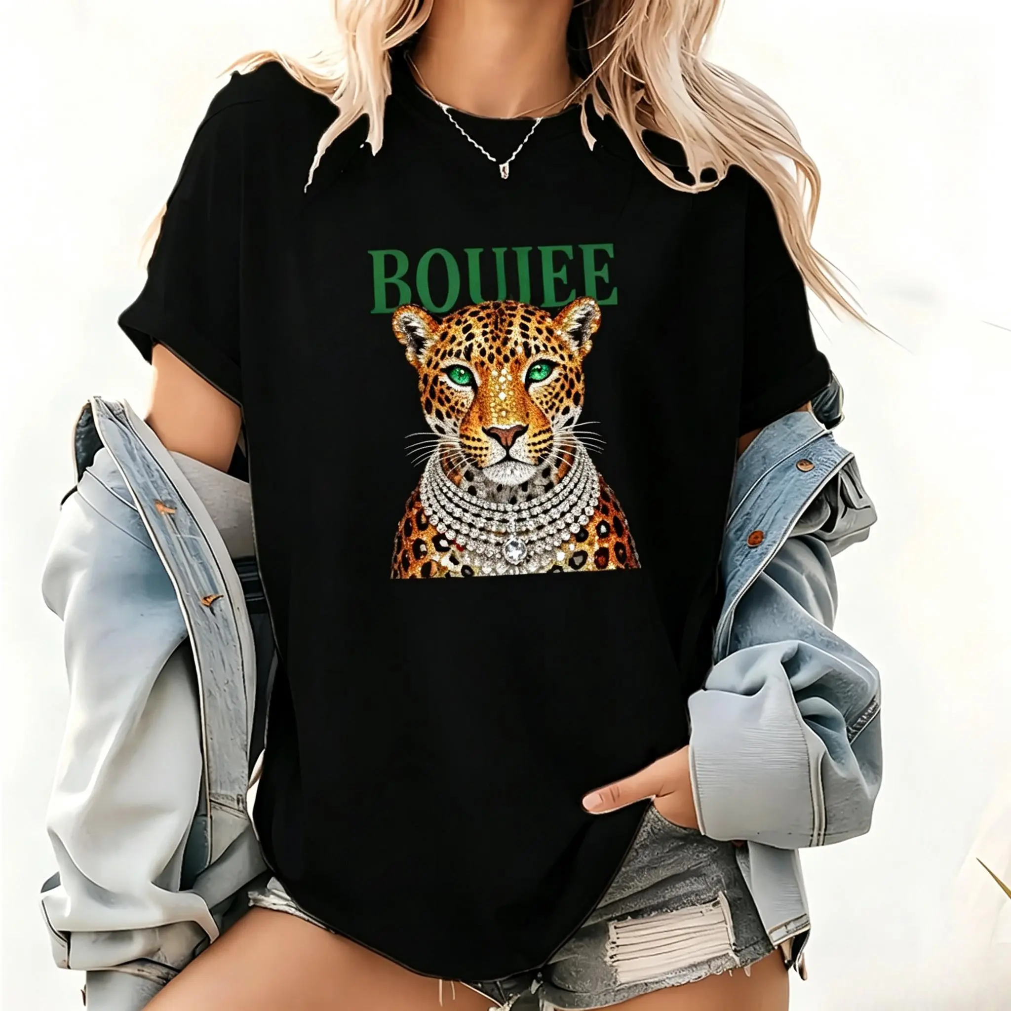 Vintage Leopard Print Shirt, Glam Fashion Graphic Tee, Trendy Animal Print T-Shirt,Women’s Luxury Aesthetic Short Sleeve,Glam Fashion Top
