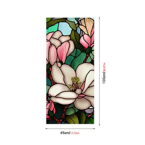 Window Privacy Film, Colorful Retro Floral Window Clings, Non-Adhesive Window Films, Removable Stained Glass Window Stickers Decals for Bedroom Bathroom Window