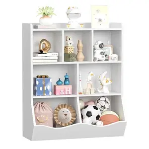 Toy Storage Organizer, Kids Bookshelf, 7-Cubby Wood Storage Cabinet, Multi-Shelf Children Bookcase for Playroom, Nursery, Bedroom, Living Room,White