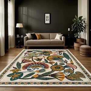 Vintage Floral Pattern Area Rug, Boho Runner Rug, Boho Style Non-slip Floor Mat, Decorative Carpet for Home Living Room Bedroom, Home Decor