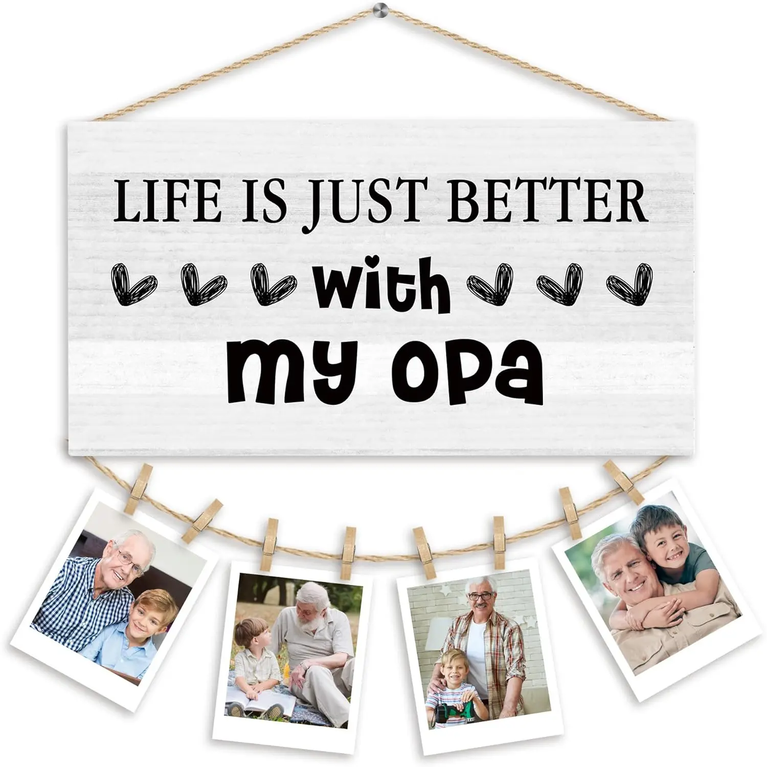 Opa Gifts Picture Frames Photo Holder for Wall, Grandpa Papa Granddad Pawpaw Grandfather Gift from Grandkids Grandchildren, Best Grandpa Gifts Hanging Photo Display for wall Decor