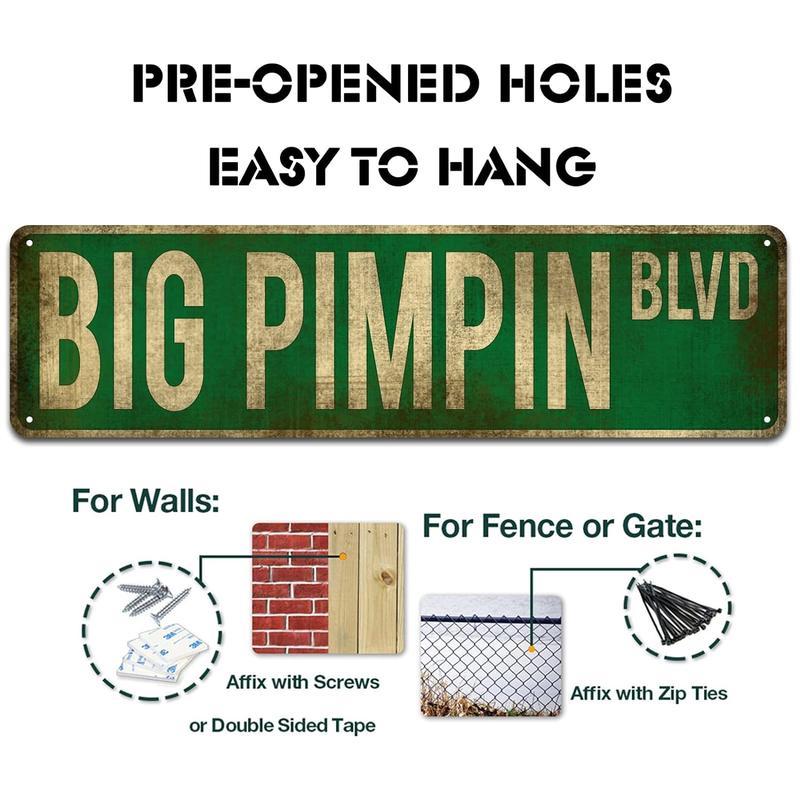 Vintage Big Pimpin Boulevard Metal Street Tin Sign 16x4 Inch Iron Poster for Home Farmhouse Bar Cafe Garage Indoor/Outdoor Gift - Plaques