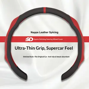 New 15-inch anti-slip Nappa leather two-tone steering wheel cover, comfortable grip, breathable and comfortable, sporty decorative accessory, car accessory, men's gift, essential car accessory, suitable for all seasons and compatible with all car models.