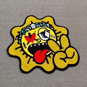 Creative Cartoon Sun Pattern Floor Mat, Non-slip Soft Floor Carpet, Fluffy Area Rug, Shaggy Area Rug, Kawaii Rug, Decorative Area Rug for Home Living Room Bedroom, Home Decor