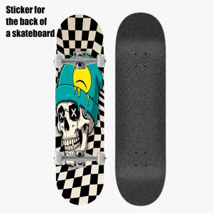 A themed printed skateboard sticker measuring 9 by 33 inches in a unique and trendy art style with a black and white