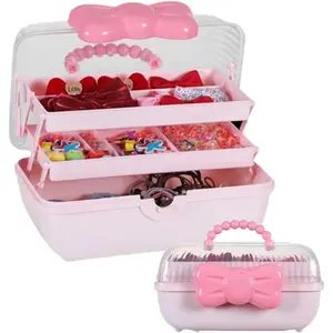 Hair Accessories Organizer for Girls Headbands, Clips, Ties  Girl Supplies, Lockable Three-layer Folding Craft Organizers and Storage Plastic  Box,10.8 * 5.9 * 5.7in ()