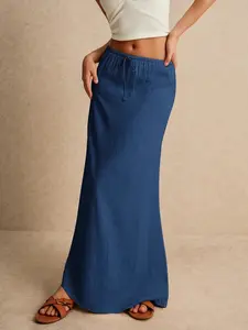 Women Solid Color Minimalist Drawstring Skirt