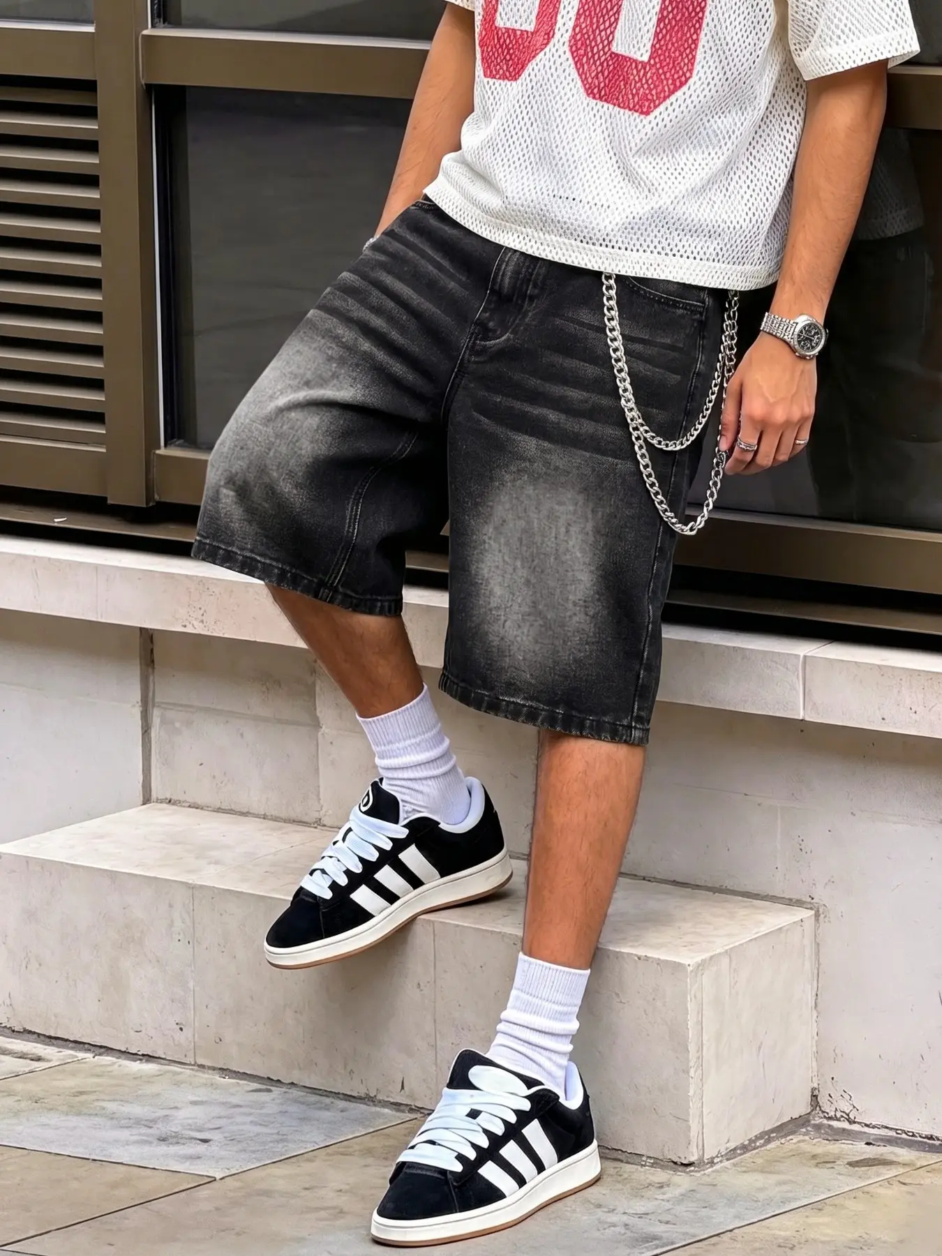 Men's Casual Fashion Denim Shorts, Dark Mood Streetwear Style, American Vintage Washed Jeans, Loose Fit Y2K Summer Shorts, Gift for Husband or Boyfriend