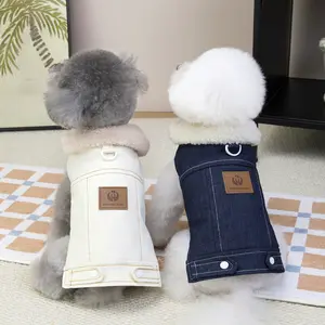 Pet Dog Poodle Leather Tag Denim Cotton Jacket, Stylish Pet Clothing for Dogs, Durable and Comfortable Winter Coat, Perfect for Daily Use