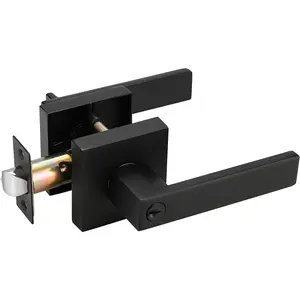 Entry Door Levers Matte Black with Keys, Heavy Duty Hardware for Exterior Front and Back Door,Lockable, Keyed Entrance Lock,Universal Handling,Transitional Style, 1 Pack