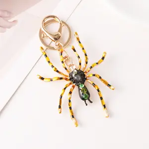 Spider Keychain, Gothic Rhinestone Enamel Metal Bag Charm, Cool Tarantula Car Key Ring Accessory, Unique Small Gift