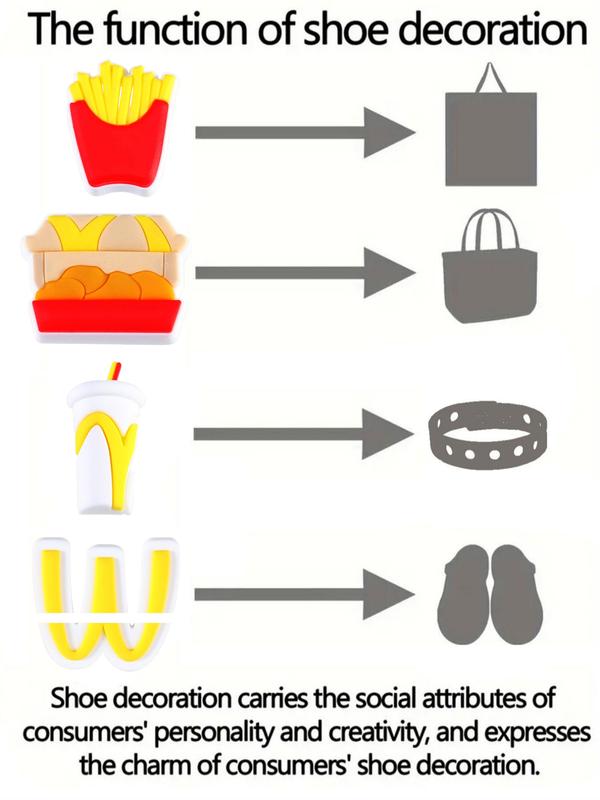 Cartoon Burger and French Fries Croc Shoe Charms for Kids Boys Girls Women Men PVC Wristband Sandals Clog Accessories Party Favor with Dragon and Character Designs