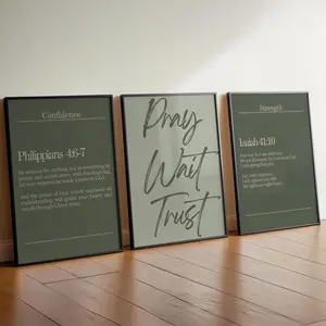 Modern Christian Wall Art, Set of 3 Faith Prints, Print Green Poster, Scripture Wall Decor, Bible Verse Bundle, Pray Print