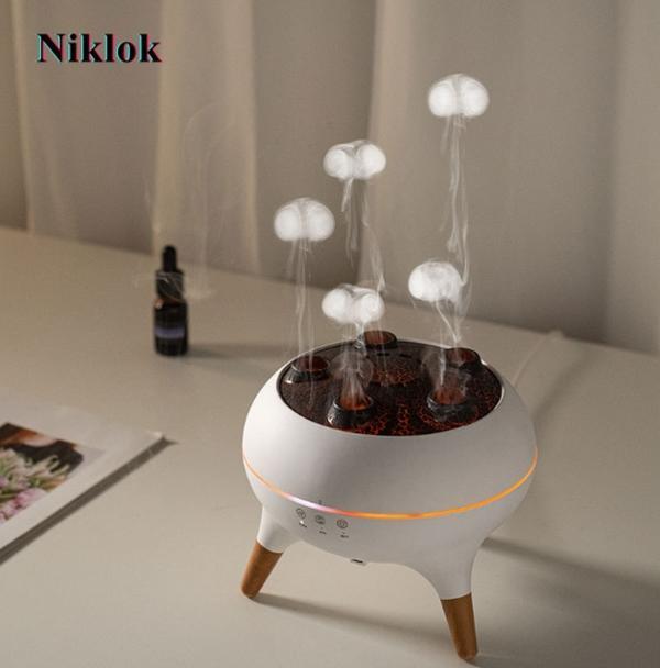 Niklok Dynamic Jellyfish Aroma Diffuser 250ML Ultrasonic Aromatherapy with 7-Color Lights & Remote Control for Home Bedroom Office Hotel White