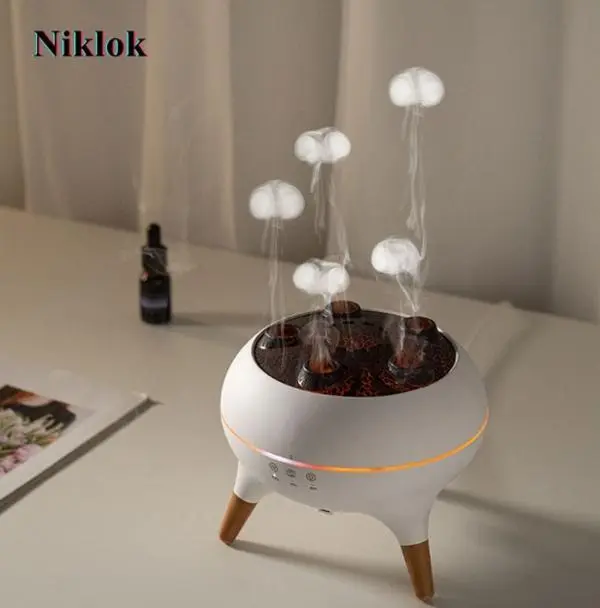 Niklok Dynamic Jellyfish Aroma Diffuser 250ML Ultrasonic Aromatherapy with 7-Color Lights & Remote Control for Home Bedroom Office Hotel White