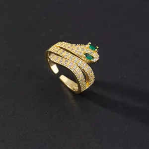 Vintage Green Gemstone Ring with Zircon, Snake Eye Design Metal Ring engraving jewelry