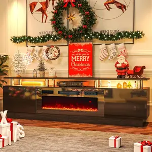 【2 Packages Shipping】oneinmil Fireplace TV Stand with 36" Electric Fireplace, Entertainment Center with LED Light,2 Tier TV Console Stand for TVs Up to 80",Fireplace,Black