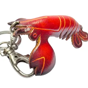 Handmade genuine leather crayfish keychain, cartoon keychain, animal key ring, car key ornament, genuine leather small pendant