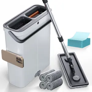 Compact Floor Mop and Bucket - Flat Mop and Bucket with Wringer Set Hands Free | Wet Dry Mop for Apartment,  , RV, Windows, Wall (Compact Mop Bucket System Set (4 Pads))