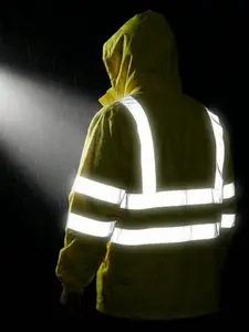High Visibility Reflective Hooded Raincoat Jacket, Lightweight Rain Coat, 360 Degree Reflective Strips, Waterproof Windproof Fabric, Drawstring Hood Design