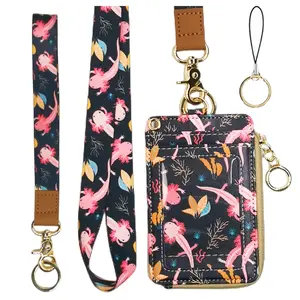 Cute Axolotl Badge Holder with Lanyard, Women's Lanyard Wallet, Id Badges Holder for Nurse, Teacher, Student, Office