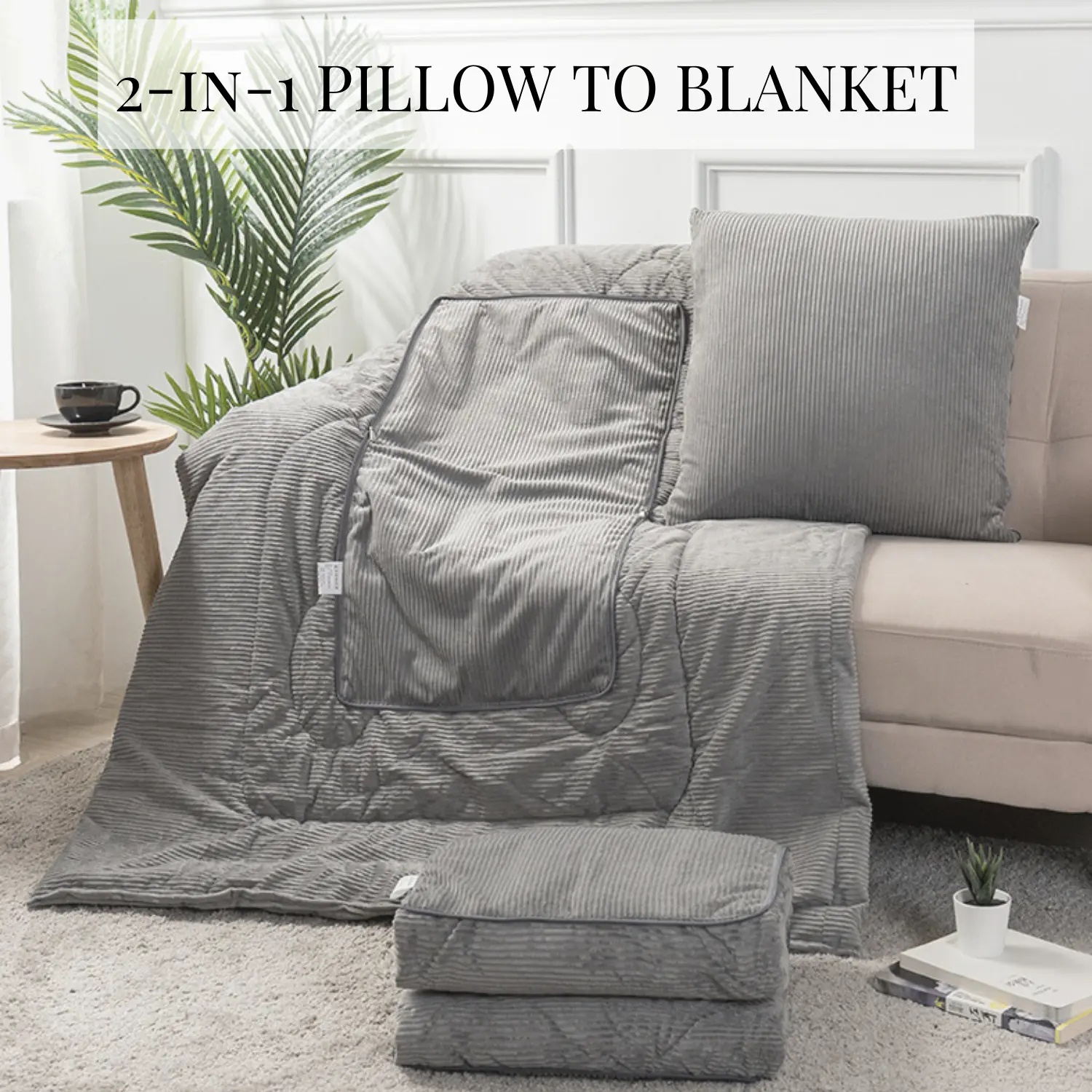 2-in-1 Premium Multifunction Decorative Velvet Soft Throw Pillow & Cotton Blanket Set Washable Bed Couch Sofa Home Office Travel Outdoors Wrinkle-resistant Soft