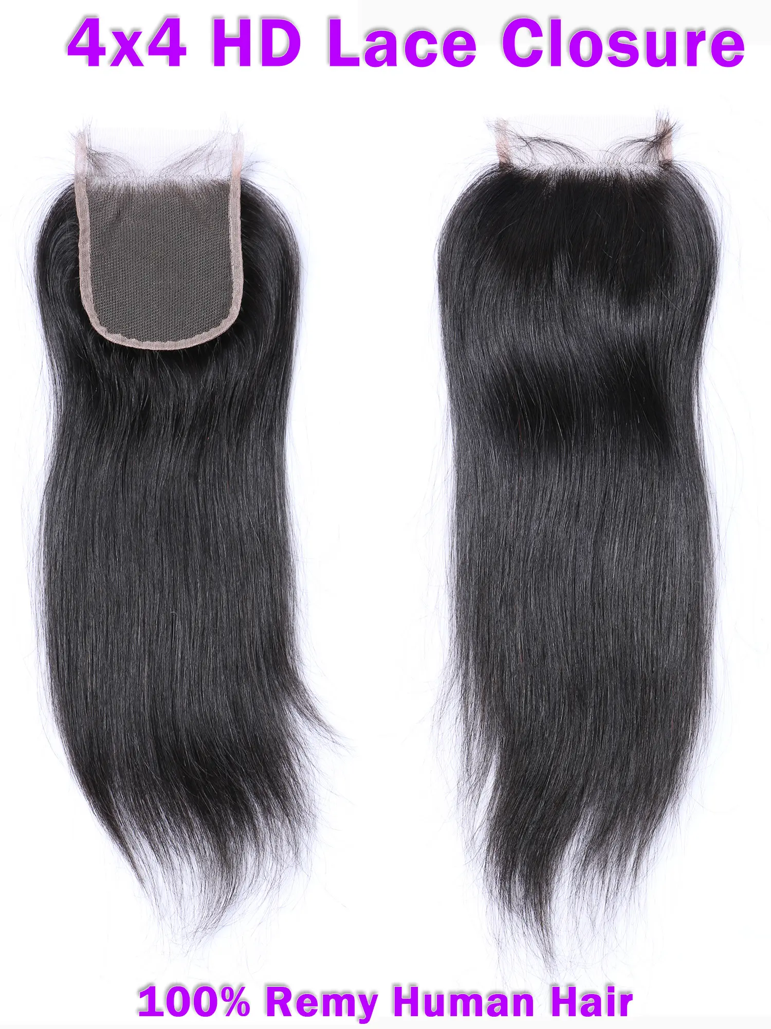 4x4 HD Transparent Lace Closure Straight Natural Black #1B 12''–20'' 100% Remy Human Hair wigs,Swiss HD Transparent TikTok Shop