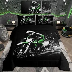 Dirt Bike Comforter Set Racing Themed Bedding Set Ultra Soft Racing Motocross Rider Comforter for Kids Boys Girls Motorcycle Duvet Quilt Bedroom Decor Motorbike Quilt