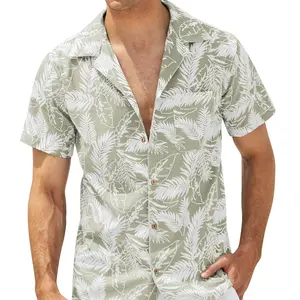 Men's Hawaiian Floral Shirts Cotton Linen Button Down Tropical Holiday Beach Shirts Menswear Top