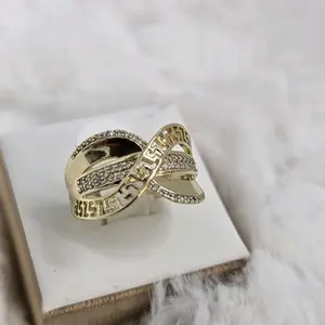 # 0240 Elegant Gold Tone Cross Design Ring with Rhinestones for Women's Fashion Accessory