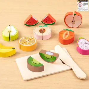 Wooden Pretend Play Food Cutting Set, Kids Vegetable Cutting Toy, Wooden Play Kitchen, Play Kitchen Accessories, Reusable Adhesive, 3 Themes Available, Perfect for Role-Playing Games