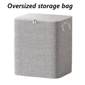 Extra Large Gray Storage Bag with Lid, Ideal for Storing Clothes, Blankets and Bedding. Durable and Space-Saving Design, Perfect for Moving, Closet, Bedroom and Dormitory Use.