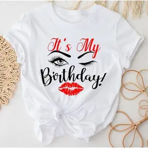Women's Eyelash & Lips Birthday T-Shirt, Birthday Party Shirt, Birthday gift, 100% Cotton Birthday Gift Shirt, Its My Birthday Shirt, Queen Birthday