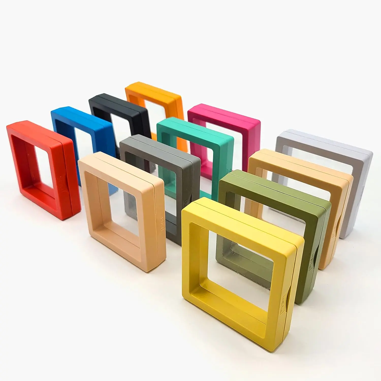 12 count 3D Floating Frame Display Stand,  Box,  Box, Ornament Organizer, Small Travel  Box, PE Film Anti-Oxidation, Suspended Display Box Stackable (2.75 * 2.75Type 5)