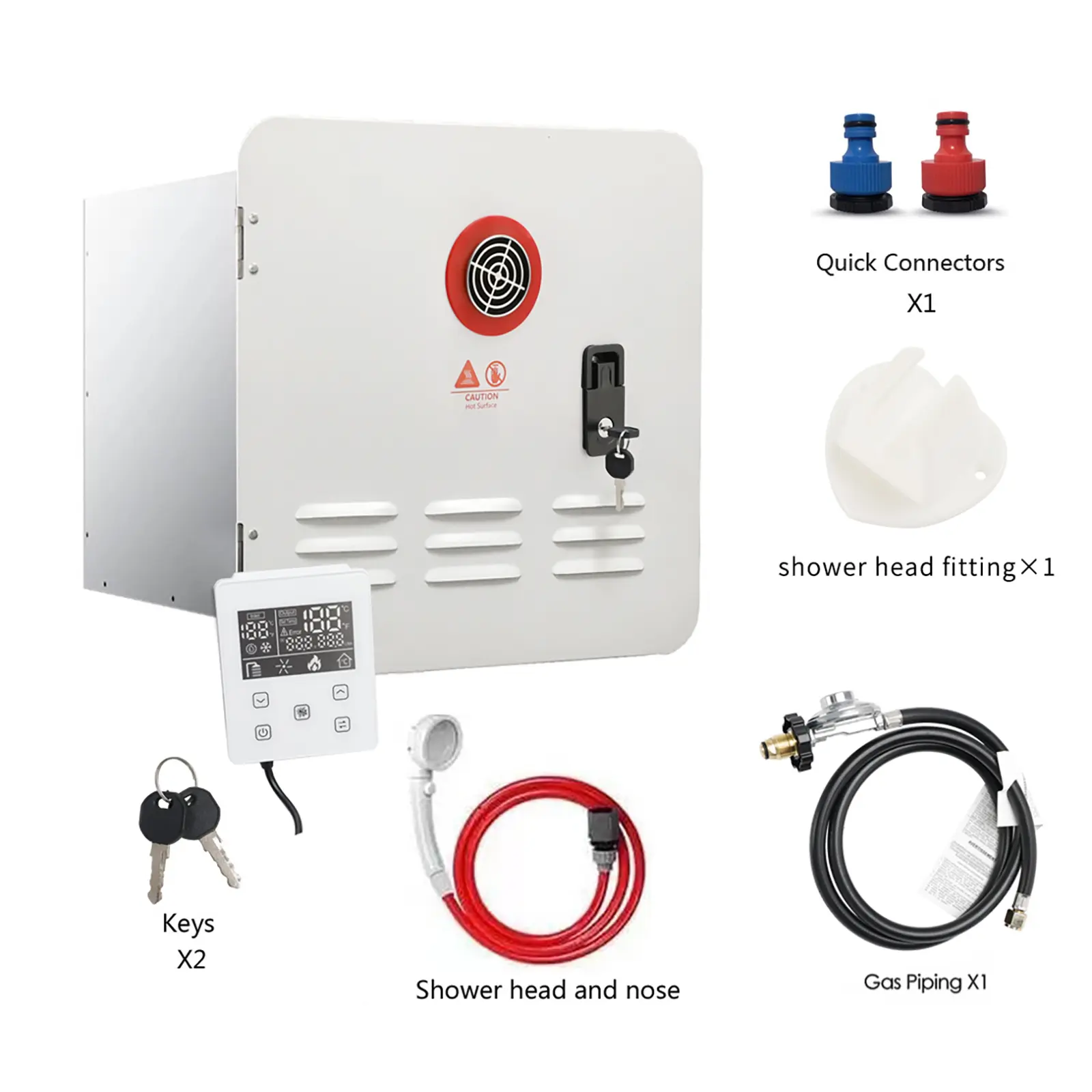 Areyoushop RV Tankless Water Heater 65000BTU with Controller/Shower Accessories, 1 Controller, 1 Exhaust Hole Rubber Ring, 1 Gas Piping