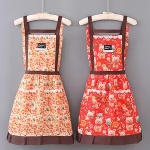 Women's Kitchen Apron Cute Young Dining Workwear Sleeveless Waistcoat Anti-Dirty Wear-Resistant Adult, Stylish Bear Pattern Design, Kitchen Cooking Aprons