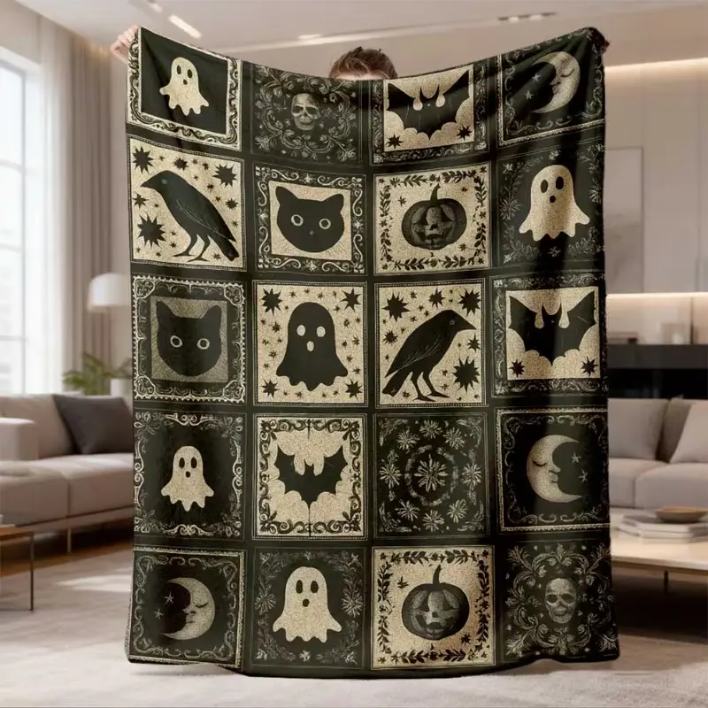 2026 New Flannel Blanket with a Spooky Theme Featuring Ghosts, Pumpkins, And Bats. Soft And Warm, Ideal for Relaxing, Camping, Traveling, Office Use, And Home Decoration. A Great Gift for Friends, Family, And Loved Ones