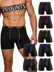 7pcs Men's Comfy Skinny Fit Long's underwear, With contour bands, Long boxer underwear suitable for athletic spring sports and daily casual wear- Soft, Lightweight, Moisture-Wicking, Breathable Undergarments. Men's underwear.