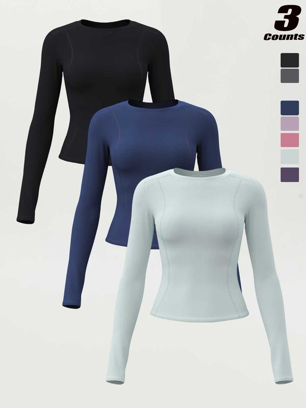 New Spring Autumn Women's Slim-Fit Long Sleeve T-Shirt, Casual Round Neck Yoga Top, Running Fitness Shirt, Athletic Yoga Shirts, All Seasons Wear