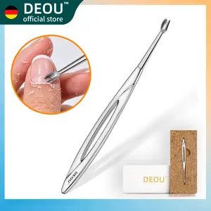DEOU Stainless Steel Cuticle Pusher and Trimmer Set, Ergonomic Handle Nail Fork Scraper for Nail Edge Cleaning Professional Manicure Pedicure Tools