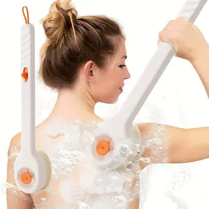 2-in-1 Shower Brush & Soap Dispenser, Long Handle Body Scrubber for Back and Scalp Massage, Fast Foaming Deep Clean Bath Brush, Self Care Essential for Home Spa Shower Routine, Men & Women