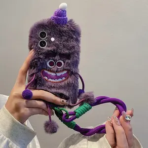 Cute Monster Phone Case with Detachable Strap Shockproof Crossbody Cover Compatible with iPhone 17 16 15 14 13 12 11 xr xs 7 8 6 se
