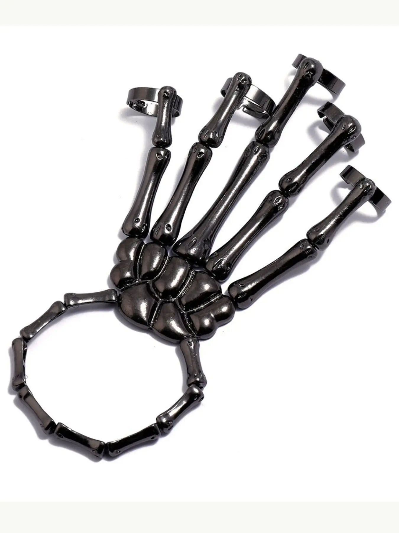Punk Skull Hand Bone Ring Bracelet Set, Fashionable Unique Design, Versatile Five Finger Jewelry, New Style, Gothic Jewelry, Casual Trendy Jewelry, Trendy Jewellery Accessories